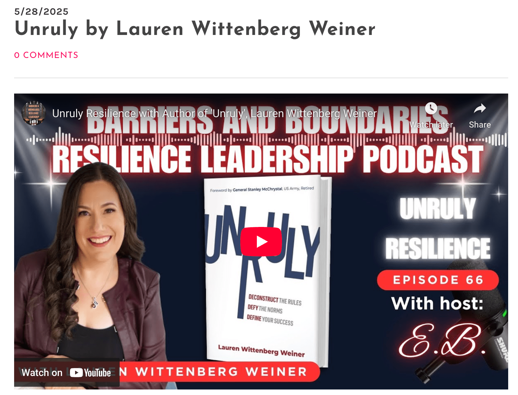 Barriers and Boundaries Podcast: A Conversation with Lauren Wittenberg Weiner, Author of Unruly